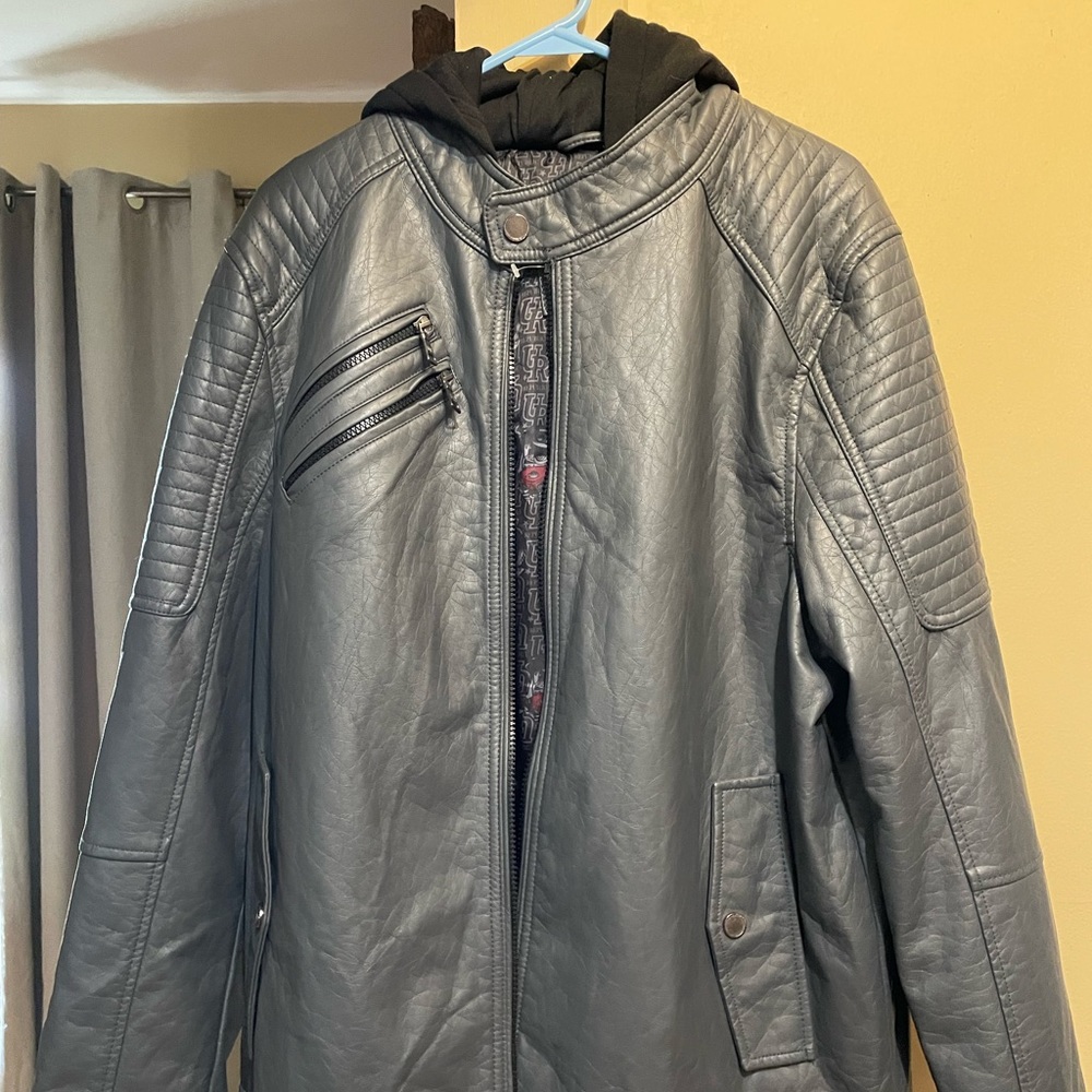 Urban republic men’s hooded faux leather jacket